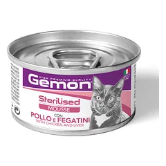 GEMON – Wet Cat Mousse Sterilised Konservuotas maistas sterilizuotoms suaugusioms katėms (su vištiena ir kepenėlėmis) 85g