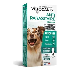 Vetocanis lašiukai nuo erkių vidutinio dydžio veislių šunims 10–20 kg 2 pipetės