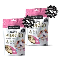 DR MALOU Mėsos kubeliai iš 100 % liofilizuotos vištienos krūtinėlės, 2 x 50 g, skanėstai šunims