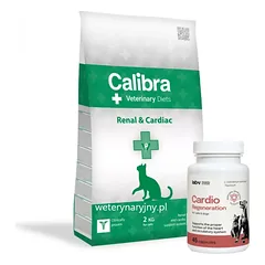 Calibra Veterinary Diets Cat Renal/Cardiac 2kg + LAB-V Cardio Regeneration - Širdies ir kraujagyslių parama šunims ir katėms 45 kapsulės