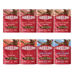 CARNILOVE Dog Jerky Mix Skonių 8x100g mėsos skanėstai suaugusiems šunims