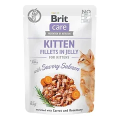 BRIT CARE Cat  Pouches Kitten Fillets in Jelly with Savory Salmon 85g + staigmena jūsų šuniui