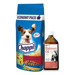 CHAPPI 13,5 kg - sausas maistas šunims su jautiena, paukštiena ir daržovėmis + Lab-V 100% lašišų aliejus įvairaus amžiaus šunims ir katėms 500ml šalto spaudimo