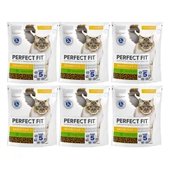 PERFECT FIT Sensitive 1+ 6x750 g sausas visavertis pašaras suaugusioms katėms, kuriame gausu kalakutienos