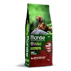 Monge Dry Dog BWILD All Breeds Adult Sausas begrūdis maistas suaugusiems visų veislių šunims (su ėriena, bulvėmis ir žirneliais) 12kg