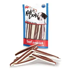 KIDDOG Sandwich jautienos ir menkės juostelės 80g