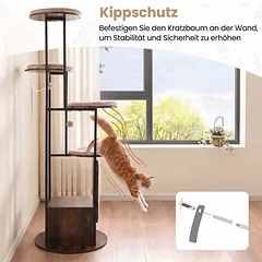 Kačių draskyklė su nameliu ir plaunamais kilimėliais, ruda, 182,9 cm — 3 nuotrauka
