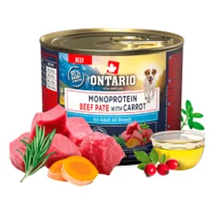 Ontario vieno baltymo konservai suaugusiems šunims su jautiena ir morkomis, 200 g
