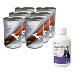 TROVET HLD Hepatic (šunims) 6x400g + Lab-v Hepasil Dog & Cat preparatas šunų ir kačių kepenų veiklai gerinti 250 ml