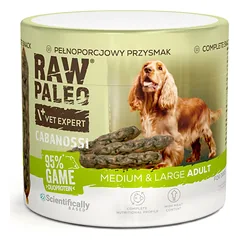 RAW PALEO Cabanossi Game Medium Large 100g laukinė mėsa, pusiau drėgnas visavertis maistas šunims