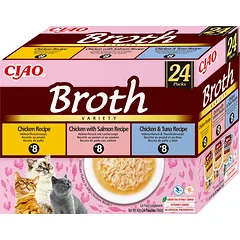 INABA Ciao Broth - papildomas maistas katėms vištienos, lašišos ir tuno skonio sultinys 24x40g