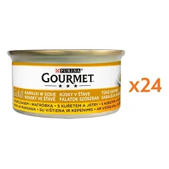 GOURMET Gold kačių maisto gabaliukai su vištienos ir kepenėlių padažu, 24 x 85 g