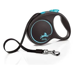 Trixie Flexi BLACK DESIGN tape leash pavadėlis šunims su juosta, L dydis, 5 m, mėlyna, šunims iki 50 kg