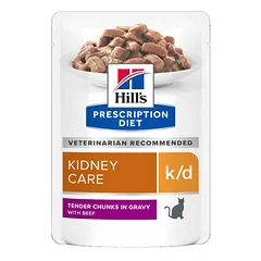 Hill's Prescription Diet Cat K/D Kidney Care su jautiena, veterinarinis maistas katėms 12 x 85 g