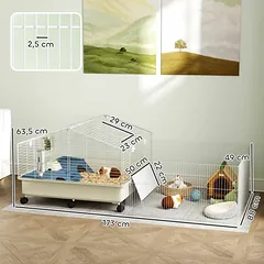 Graužikų narvas PawHut 173x88x63,5cm., baltos/smėlio spalvos — 3 nuotrauka