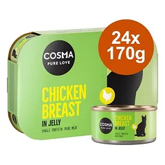 Cosma Original drebučiuose, drėgnas maistas katėms, ekonominė pakuotė 24 x 170 g