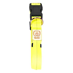 Šviečiantis ir šviesą atspindintis antkaklis šunims, SEECURITY, nailoninis, USB, geltonas, 40 cm