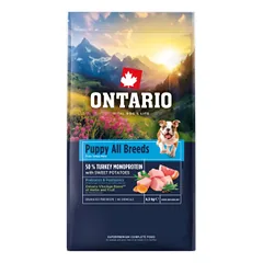 Šuniukų ėdalas – Ontario šuniukams ir jauniesiems visų veislių šunims, monoproteinas, kalakutiena ir saldžiosios bulvės, 6,5 kg