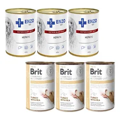 BRIT GF Veterinary Diets Dog Hepatic 3x400g + ENZO VET Hepatic nuo kepenų ligų šunims 3x400g