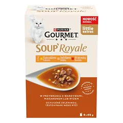 Gourmet Soup Royale suaugusių kačių maistas su vištiena, kalakutiena ir jautiena 6 x 45 g