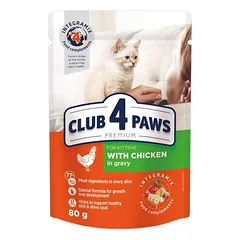 CLUB 4 PAWS Premium visavertis konservuotas maitas kačiukams su vištiena padaže 80g.x24vnt.