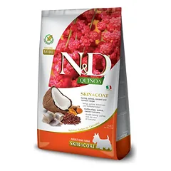 Farmina N&D Quinoa Skin & Coat Adult Small Breed Silkė, Kokosas & Ciberžolė begrūdis sausas maistas mažiems šunims, 7 kg