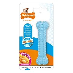 Nylabone Šuniuko Dantų Kaulas Vištiena - saugus dantų kramtukas šuniukams, su vištienos skoniu, Różowy / XS — 3 nuotrauka