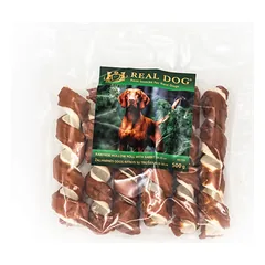 Real Dog SNACKS Žaliaminės odos ritinys su triušiena 18-20cm 500g