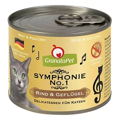 GranataPet Symphonie - aukštos mėsos kiekio kačių maistas, jautiena ir paukštiena