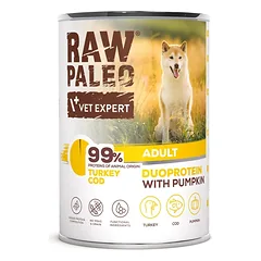 RAW PALEO Turkey&Cod Adult 400g kalakutienos ir menkės drėgnas ėdalas šunims
