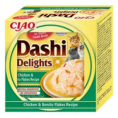 CIAO Dashi delight plėšyta vištiena su Bonito dribsniais šilkiniame sultinyje, 70g. — 3 nuotrauka
