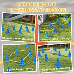 Agility rinkinys šunims: 6 kliūtys su 12 kūgių, su nešimo krepšiu, mėlynas/geltonas — 5 nuotrauka
