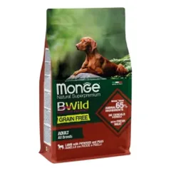 Monge BWILD begrūdis sausas maistas suaugusiems šunims su ėriena, bulvėmis ir žirniais 12kg parduotuvėje petreon.lt