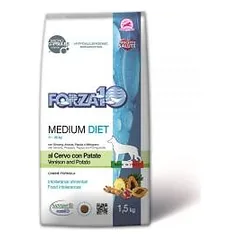 Forza10 Medium Diet Low Grain with Deer and Potato dietinis, sausas maistas šunims, su maisto netoleravimu ir alergijomis, 1,5 kg