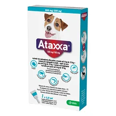 KRKA Ataxxa 500 mg/100 mg lašai šunims, sveriantiems nuo 4 kg iki 10 kg