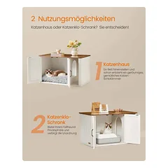 Kačių kraiko dėžės spintelė Feandrea PCL012W01, Dvigubos durys, Ruda/balta, 85 × 48,5 × 50 cm — 3 nuotrauka