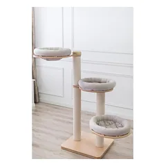 Luxucat SK18s Beige Cotton Rope daugiaaukštis katės medis su draskymo paviršiais, trys pakuotės