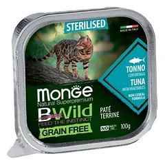 Monge BWild sausas maistas sterilizuotoms katėms su tunu ir daržovėmis 12x100g