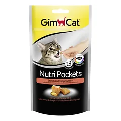 GimCat Nutri Pockets skanėstai katėms su lašiša, Omega 3 ir 6, 3x60g