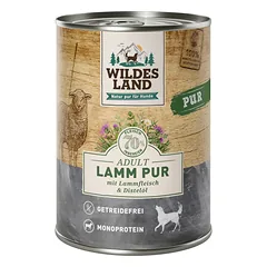 WILDES LAND lamb pure begrūdžiai konservai suaugusiems šunims su ėriena ir dygminų aliejumi, 400 g