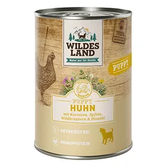 WILDES LAND Puppy chicken begrūdžiai konservai šuniukams su vištiena ir morkomis, 400 g