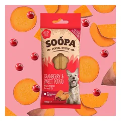 SOOPA Spanguolių ir saldžiųjų bulvių lazdelės šunims, Cranberry & Sweet Potato Dog Dental Sticks, 100g — 2 nuotrauka