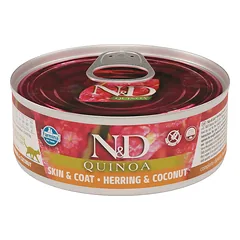 FARMINA N&D Cat Quinoa Herring & coconut Skin&Coat 80 g kačių maistas kailiui gerinti