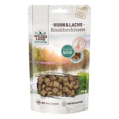 WILDES LAND nibble pillow chicken skanėstai katėms su vištiena ir lašiša, 50 g nuotrauka