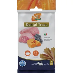 FARMINA N&D Pumpkin Dental Treat Lamb Blueberry Mini 60 g (7 vnt.) dantų skanėstai mažų veislių šunims