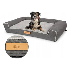 DOGESTE XXL šunų guolis-sofa, velvetinis, pilkas, su nemokamu personalizavimu, 118 × 78 cm