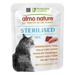 Almo Nature HFC Sterilised Cats Vištienos ir tuno drėgnas maistas sterilizuotoms katėms, 50 g