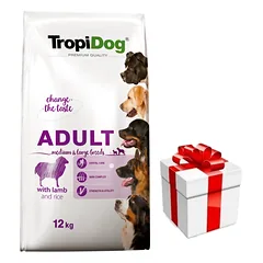 TROPIDOG premium adult medium & large breed  ėriena su ryžiais 12 kg + Staigmena ŠUNIUI