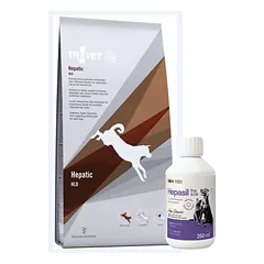 TROVET HLD Hepatic (šuniui) 12,5kg + Lab-v Hepasil Dog & Cat preparatas šunų ir kačių kepenų veiklai gerinti 250 ml