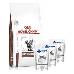 ROYAL CANIN Gastro Intestinal GI 32 2kg CAT + ENZO VET Žarnynas su ėriena padaže katėms 3x100g